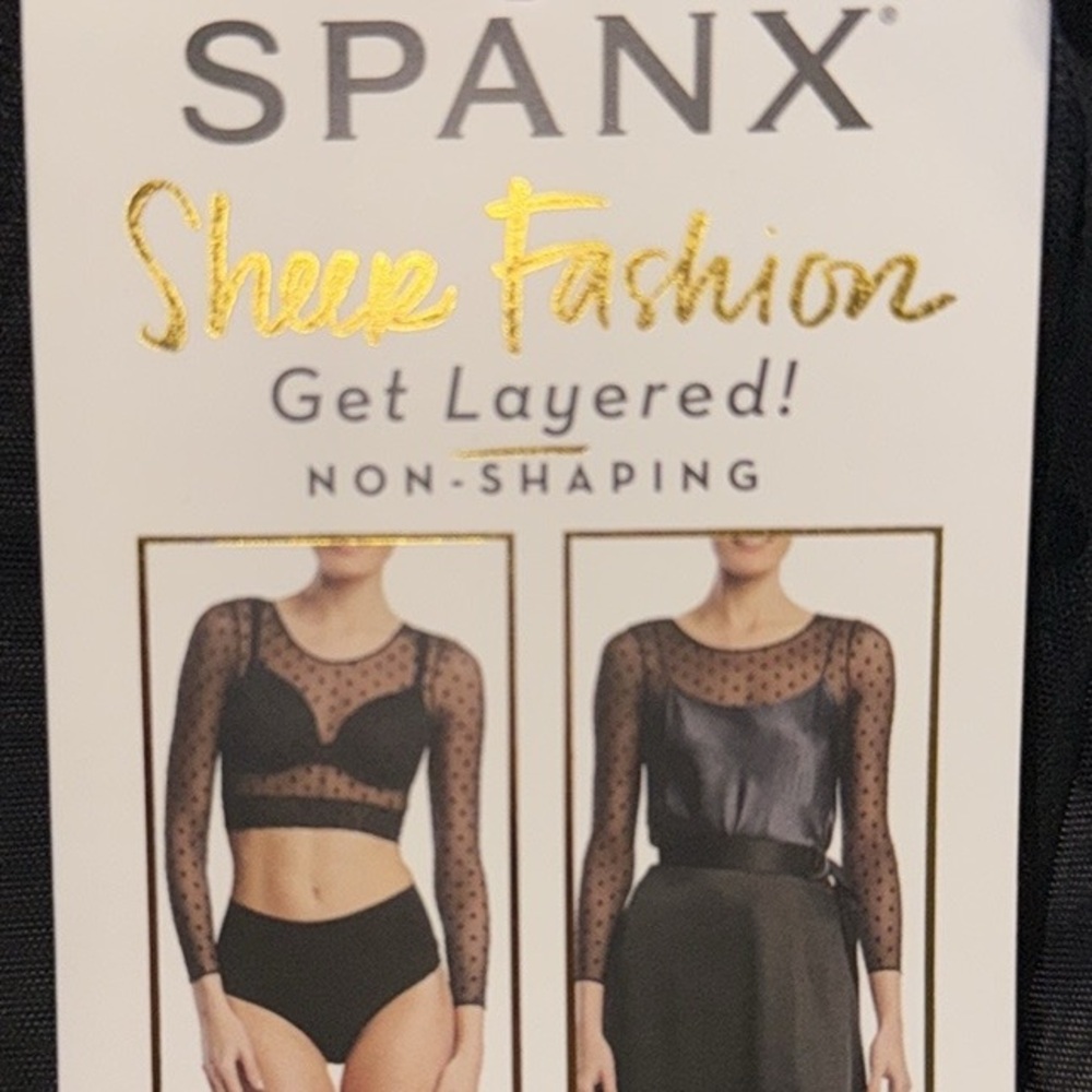 NWT. SPANX Black Sheer Polka Dot layering top